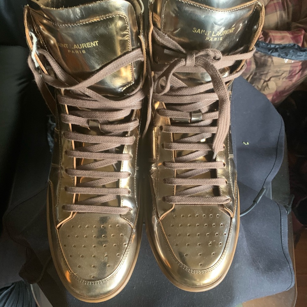 Gold hi top YSL sneakers